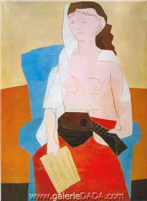 Gemaelde Reproduktion von Pablo Picasso Eine Frau mit einer Mandolin