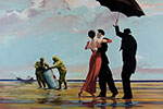 Gemaelde Reproduktion von Banksy Tanzender Butler auf dem Poisonous Beach