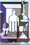 Gemaelde Reproduktion von Roy Lichtenstein Malerei mit Flaschen im puristischen Stil