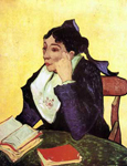 Vincent Van Gogh L'Arlesienne Madame Ginoux con libros reproduccione de cuadro