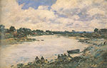 Eugene Boudin Washerwomen sur les rives de la rivière couples reproduction de tableau