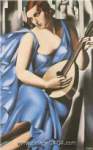 Tamara de Lempicka Lady in Blue avec guitare reproduction de tableau