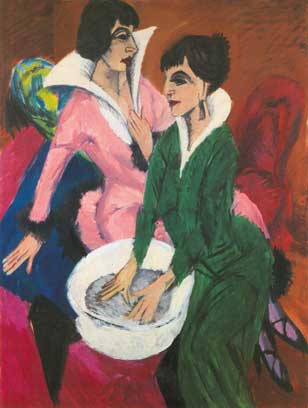 Ernst Ludwig Kirchner,  Two Women with a Washbasin Fine Art Reproduction Oil Painting