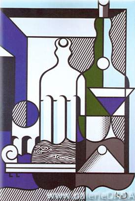 Roy Lichtenstein,  Purist Painting with Bottles Fine Art Reproduction Oil Painting
