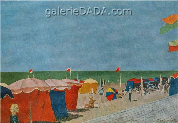 Roland Oudot,  Tents at Deauville Fine Art Reproduction Oil Painting
