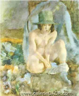 Jules Pascin,  Nude with a Green Hat Fine Art Reproduction Oil Painting