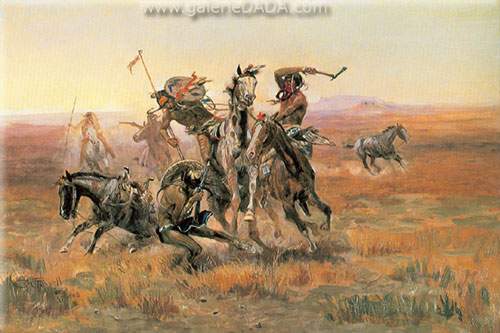 Charles M. Russell, When Blackfeet and Sioux Meet Fine Art Reproduction Oil Painting