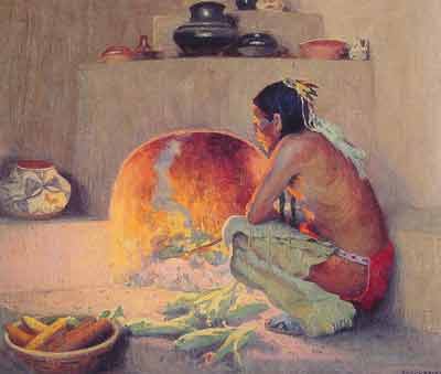 Eanger Irving Couse, Indian Seated by a Campfire Fine Art Reproduction Oil Painting