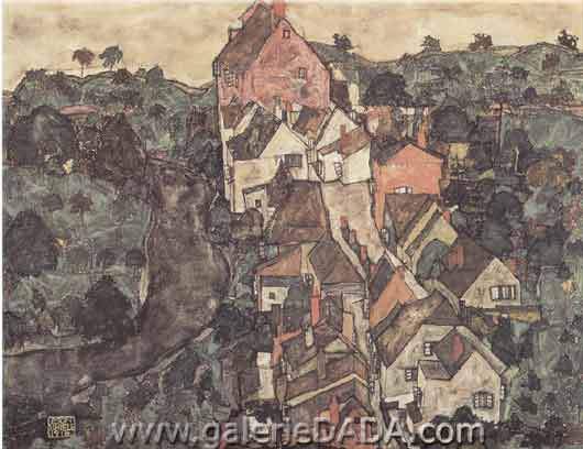 Egon Schiele, Surburban House with Washing Fine Art Reproduction Oil Painting