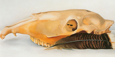 Georgia OKeeffe, Mules Skull with Feathers Fine Art Reproduction Oil Painting