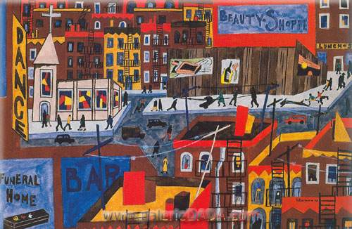 Jacob Lawrence, There Is an Average of Four Bars to Every Block Fine Art Reproduction Oil Painting