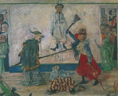 Masks Fighting over a Hanged Man