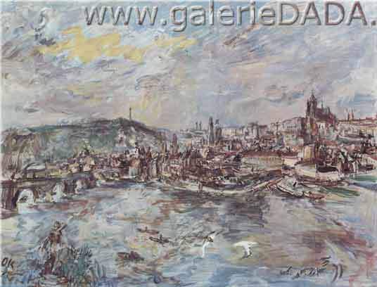 Oscar Kokoschka, Prague Vltava Harbour Fine Art Reproduction Oil Painting