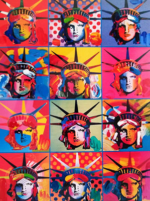 Peter Max, God Bless America with Five Liberties Fine Art Reproduction Oil Painting