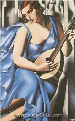 Tamara de Lempicka, Lady in Blue with Guitar Fine Art Reproduction Oil Painting