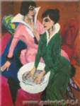 Ernst Ludwig Kirchener, Two Women with a Washbasin Fine Art Reproduction Oil Painting