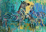 Leroy Neiman, Zebra Family Fine Art Reproduction Oil Painting