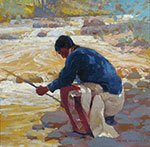 Victor Higgins, Blue Shirt at a Stream  Fine Art Reproduction Oil Painting
