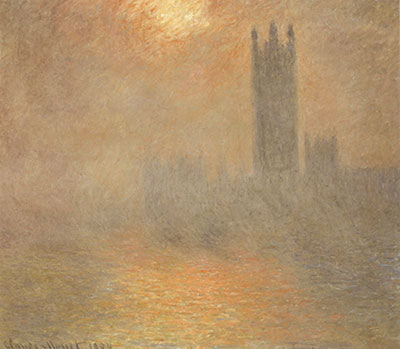 riproduzione-quadri-di Claude Monet Case del Parlamento, Effetto di Sunlight a Fog