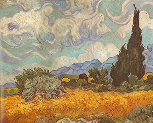 riproduzione-quadri-di Vincent Van Gogh Campo di grano con cipressi