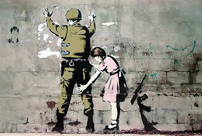 Gemaelde Reproduktion von Banksy Soldat und Mädchen