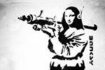 Gemaelde Reproduktion von Banksy Mona Lisa mit Bazooka