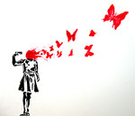 Gemaelde Reproduktion von Banksy Selbstmord bei Schmetterlingen