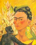 Gemaelde Reproduktion von Frida Kahlo Selbstporträt mit Affe und Papagei