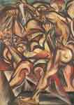 Gemaelde Reproduktion von Jackson Pollock (ein nackter Mann mit einem Messer)