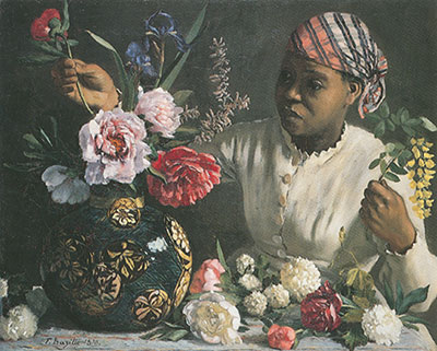 Frederic Bazille Mujer africana con peonías reproduccione de cuadro