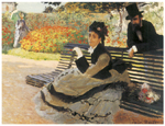 Claude Monet Madame Monet en un banco de jardín reproduccione de cuadro