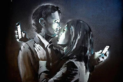 Banksy Amoureux du mobile reproduction-de-tableau