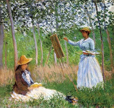 Claude Monet Suzanne Reading et Blanche Painting par The Marsh reproduction-de-tableau