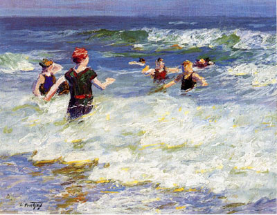 Edward Henry Potthast Dans le surf reproduction-de-tableau