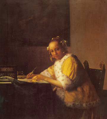 Johannes Vermeer Une femme qui écrit reproduction-de-tableau