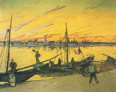 Vincent Van Gogh Barges à charbon (peinture épaisse Impasto) reproduction-de-tableau
