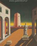 Giorgio de Chirico Place italienne avec tour rouge reproduction de tableau