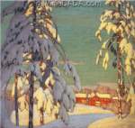 Lawren Harris Paysage d'hiver avec Pink House reproduction de tableau