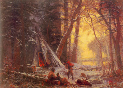 Albert Bierstadt, Moose Hunters Camp, Nova Scoti Fine Art Reproduction Oil Painting