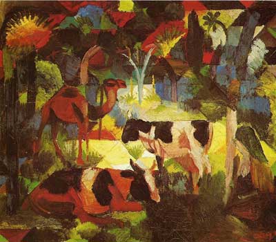 August Macke, Landscape With Cows And Camel Fine Art Reproduction Oil Painting