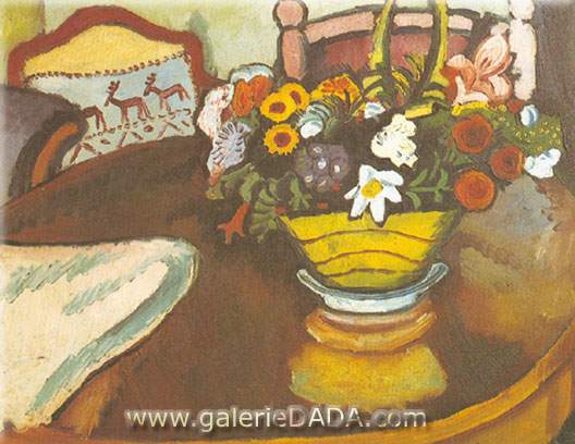 Still-Life with Stag Cushion and Flowers