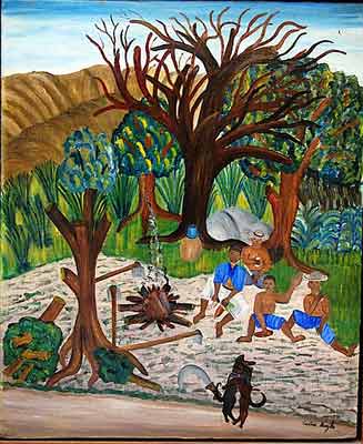 Castera Bazile, Haitian Family Fine Art Reproduction Oil Painting