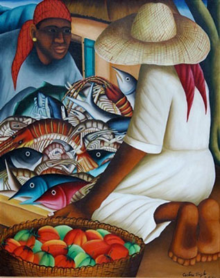 Castera Bazile, Fish Vendor Fine Art Reproduction Oil Painting