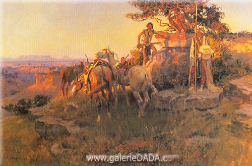 Charles M. Russell, Watching for Wagons Fine Art Reproduction Oil Painting