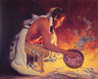 Eanger Irving Couse, Indian by Firelight Fine Art Reproduction Oil Painting