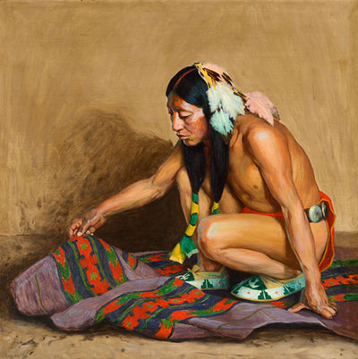 Eanger Irving Couse, Indian Examining a Blanket  Fine Art Reproduction Oil Painting