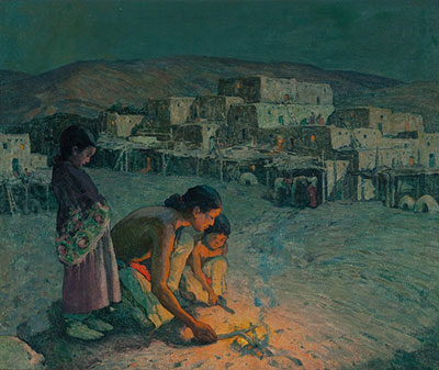 Eanger Irving Couse, Moonlight Pueblo de Taos Fine Art Reproduction Oil Painting