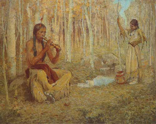 Eanger Irving Couse, The Flute Song Fine Art Reproduction Oil Painting