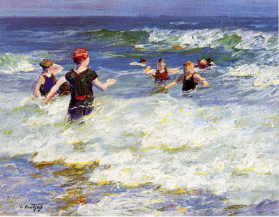 Edward Henry Potthast, In the Surf Fine Art Reproduction Oil Painting