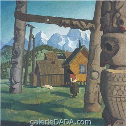 Totem Poles Gitsegiuklas - Edwin H. Edwin H., Fine Art Reproduction Oil Painting